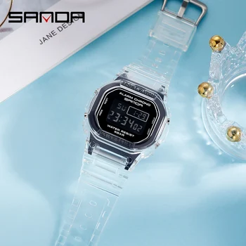 SANDA 2020 Hot Sell cyfrowy wodoodporny zegarek gumtree przezroczysty pasek z żywicy wielofunkcyjne męskie zegarek Relogio Digital 2009
