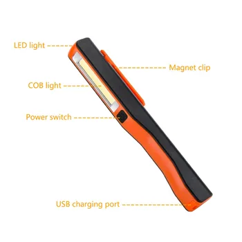 SANY USB Akumulator COB LED latarka Work Inspection Latarka Penlight magnetyczny klips wygodny lampa na kempingu pracy