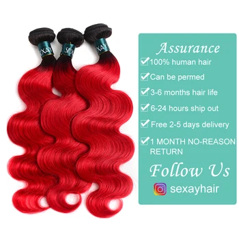 SEXAY 1B/RED Ombre Bundles With Frontal Closures brazylijskie ludzkie włosy Body Wave Non Remy przedłużanie włosów 3 wiązki z закрытиями