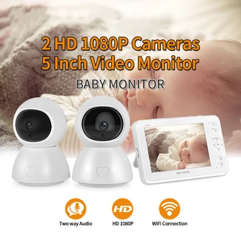 SHIWOJIA 5inch Video Baby Monitor 2szt 1080P HD Camera WiFi Cry Alarm Nanny Cam Baby Camera-Night Vision Surveillance opiekunka do dziecka
