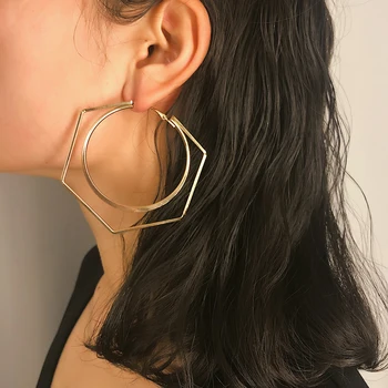 SHIXIN 2020 Fashion Heart Big Round Earrings Gold/Silver Color Large Hoop Earring for Women/Girl Circle Earring Designer Jewelry