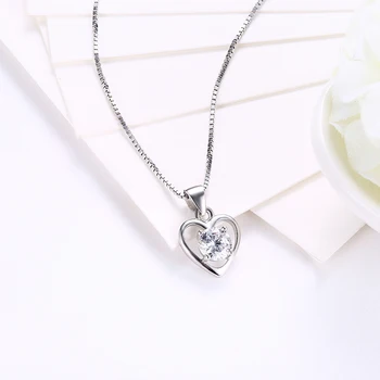 SILVERHOO 925 srebro próby romantyczny puste serce wisiorek naszyjnik Dla kobiet okrągły CZ naszyjnik srebro biżuteria Ślub prezent