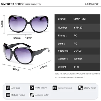 SIMPRECT przewymiarowany okulary Kobiety 2020 marka odzieżowa projektant okrągłe okulary retro vintage duża ramka odcienie dla kobiet
