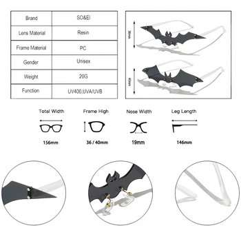 SO&EI Fashion Halloween Bat Shape One Piece okulary Kobiety rocznika bez oprawy przezroczyste szare okulary mężczyźni okulary odcienie