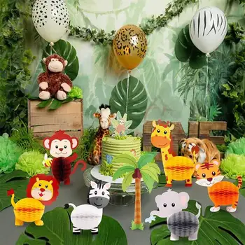 Safari Animals Honeycomb Kids Birthday Paper Lanter Jungle Animal 3D gry planszowe ozdoby Kids Birthday Safari Party Decor