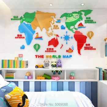 Salon akrylowe, naklejki na ściany odpinane wodoodporne dekoracji domu kolorowe mapy świata 3d, naklejki na ściany