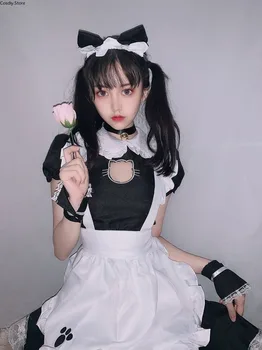 Sexy Arpon Maid Lace Mini Dress Słodkie Lolita Bust Open Halloween Costume Girls Kawaii Anime Outfit Bawełna Z Krótkim Rękawem Dla Kobiet