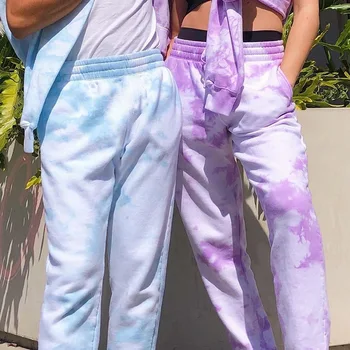 Sexy Tie-dye Big Size Sweatpants damskie elastyczne luźne spodnie z wysokim stanem hip-hop codziennych temat spodnie Lady moda różowy niebieski spodnie