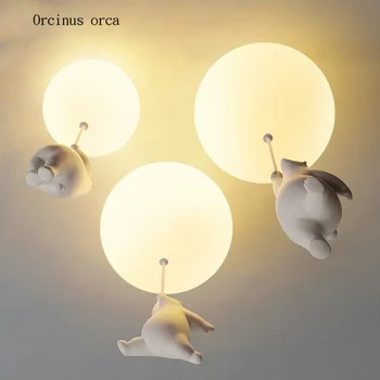 Skandynawski, minimalistyczny Biały niedźwiedź lampa sufitowa chłopiec dziewczynka sypialnia pokój dziecięcy lampa balon romantyczny żyrandol