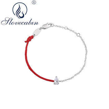 Slovecabin srebra próby 925 czerwona lina łańcucha bransoletki z Kryształem CZ dla kobiet wysokiej jakości luksusowe Femme Fine Jewelry