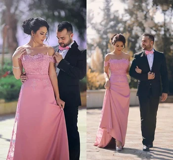 SoDigne 2021 Urocze Różowe Sukienka Z Otwartymi Ramionami Koronki Aplikacja Formalne Sukienki Dubaj Pageant Party Dress Suknie Wieczorowe