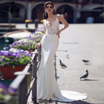 SoDigne Boho Mermaid Wedding Dresses Sexy serek koronki aplikacja satynowa suknia ślubna suknia ślubna plus size