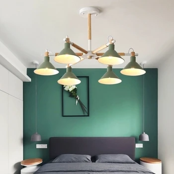 Solidne drewniane led, żyrandole do salonu, sypialni kolory klosza Nordic Style Surface Mount E27 żarówki lampy