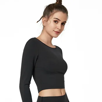 Sportowe Koszule Dry Fit Kobieta Z Długim Rękawem Miękki Joga Bluzki Z Wyciętymi Plecami Siłownia Trening Odzież Fitness Duże Elastyczna Crop Top Joga Koszula