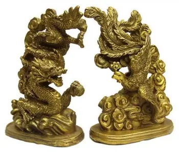 Statua z mosiądzu, ręcznie fengshui lucky - dragon & phoenix