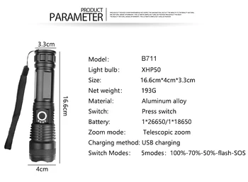 Super jasne diody led 7500LM latarka USB Akumulator Latarka XHP50.2 Wędkowanie skalowalna ręczna lampa 26650 18650 akumulator błysk światła