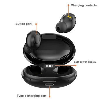 T5 słuchawki TWS bezprzewodowy Blutooth 5.0 słuchawki głośnomówiącego, słuchawki sportowe, słuchawki LED plac zestaw słuchawkowy Telefon
