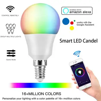 Telefon komórkowy VV6-S WiFi Voice Control RGB Dimming Multicolor Smart Light Bulbs 6W E14 działa z Alexa Google Home Assistant