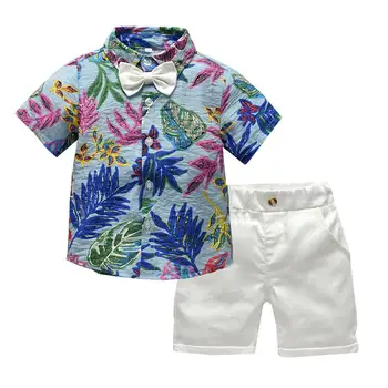 Top fashion and Top Fashion Baby Boy Gentleman Summer Clothes Short Sleeve Floral Shirt with Bow Tie+Szorty Kids Boy 2Pcs Clothe