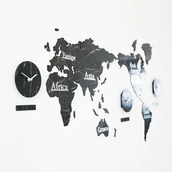 Twórcza mapa świata biżuteria zegarki Nordic DIY salon 3d duży rozmiar stałe marmurowe naklejki ścienne zegary ścienne