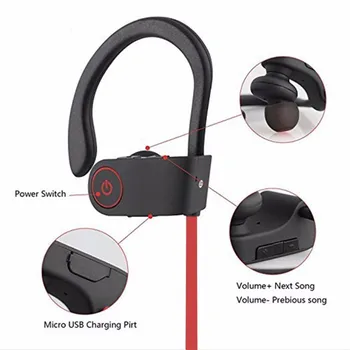 U8 Bluetooth pasek na szyję słuchawki Bluetooth 4.1 IPX7 wodoodporny bateria słuchawki do gier sportowych z mikrofonem