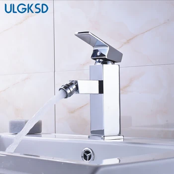 ULGKSD łazienka kran zlew chrom mosiądz 360 obrót wylewki za pomocą jednego pokrętła ciepłej i zimnej wody bateria kran Para łazienka, umywalka