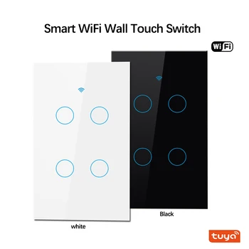 US 4Gang WiFi Smart Wall Touch Switch Smart Home Automation light remote switch Tuya Smart life APP praca z Alexa google home