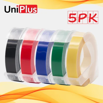 UniPlus 5PK 3D plastikowe tłoczone etykiety zgodne Dymo ręcznie Labeler maszyna do pisania 9 mm PVC taśma do drukarki dymo 15447 18577