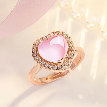 Uroczy pierścionek w kształcie serca elegancki różowy naturalny kamień biżuteria dla kobiet moda romantyczny prezent Walentynki