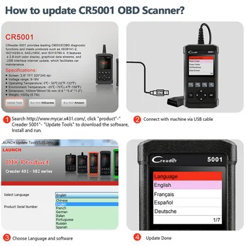 Uruchom OBD2 Scanner Full OBD OBDII Engine Code Reader CR5001 Car Diagnostic Scan Tool Multi-language Automotive Scanner