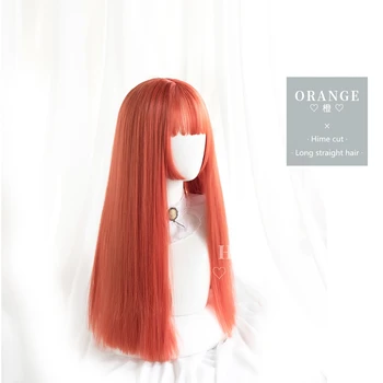 Uwowo długie proste pomarańczowe Lolita Hime Cut peruki cosplay odporne włosy syntetyczne anime peruki dla anime