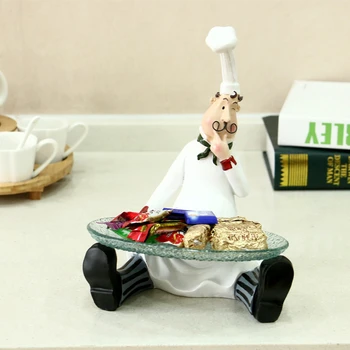 VILEAD 26 cm żywicy kucharz trzyma owocowe talerz figurki moda oszczędny dom restauracja dekoracja stołu ludzie miniaturowy ornament