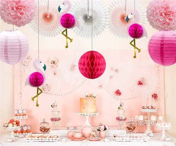 VOGVIGO 11 szt. Różowe flamingi partia Miodu DecorationTissue papier kwiaty papier wentylatory dla dziewczyny Urodziny ozdoby