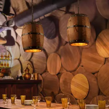Vintage retro żyrandol przemysłowy twórczy wina beczka drewniana podłoga Пандент lampa do restauracji bar gorący garnek sklep kryty oprawy