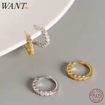 WANTME Real 925 srebro utorować Kryształ Cyrkon proste okrągłe kolczyki szpilki dla kobiet Femme biuro biżuteria akcesoria