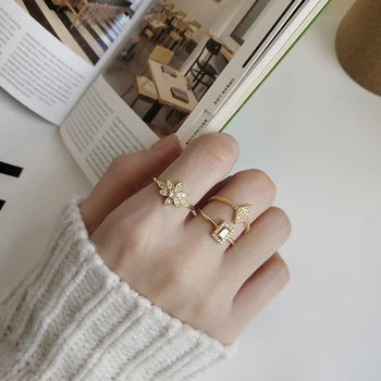 WANTME moda koreański luksusowy utorować Cyrkonią geometryczny kwiat palec pierścień dla kobiet prawdziwe srebro próby 925 partia dekoracje ślubne