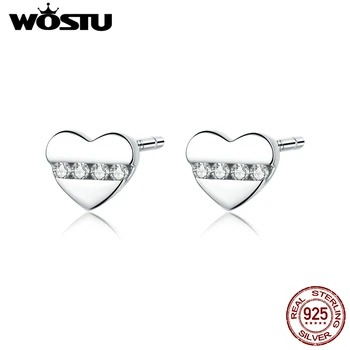WOSTU New Shiny Heart Ear stud 925 srebro małe kolczyki pręta dla kobiet srebro biżuteria FIE948