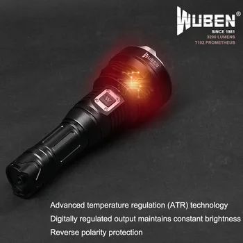 WUBEN super mocny led latarka latarka USB Akumulator Cree XHP70 3200 lumenów 26650 bateria osiąga 454 m światło T102