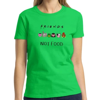 Wegetariańska print FRIENDS NOT FOOD Letter New T-shirt Harajuku Highquality Streetwear T shirt Green O-neck Loose Trend Tshirt