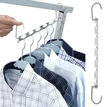 Wielofunkcyjne Kompaktowe, Metalowe, Wieszaki Ścienne Z Hakiem Magic 6 Hole Closet Closet Organizer Iron Clothes Coat Drying Rack