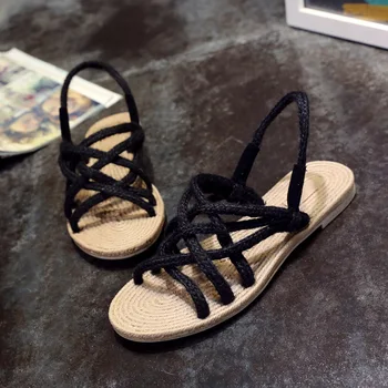 Windy schodowe sandały Damskie letnie rzymski styl mieszkania buty linolowy moda Damska obuwie plażowe Sandalias De Mujer Verano 2019 Peep Toe