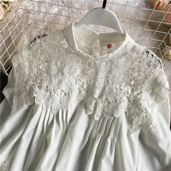 Wiosna 2020 Nowa Moda francuska romantyczny Pałac stylowe koronki puste Plisowana szyfonowa koszula z rękawem latarką UK415
