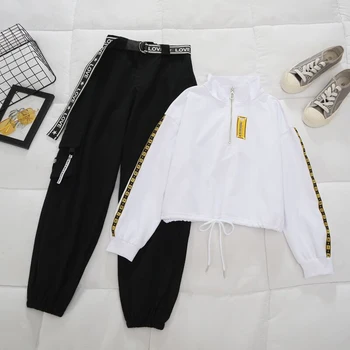 Wiosna jesień damska Wysoka Talia hip-hop spodnie-cargo damski 2-częściowy zestaw ubrań spodnie sportowe temat dorywczo strój z dwóch części