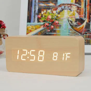 Wood Bambus LED Alarm Clock Despertador Modern color Temperature sound cotrol USB/AAA LED elektroniczny stacjonarny cyfrowy zegar na biurko