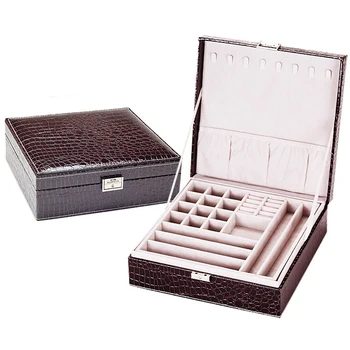 Wysoka pojemność szkatułka do biżuterii wielokolorowy mody sztuczna skóra organizator biżuterii pudełko naszyjnik pudełko do przechowywania 2 warstwy retro szlachetny