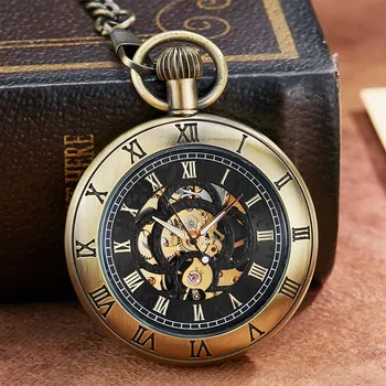Wysokiej jakości mechaniczne zegarek ręczny wiatr brelok łańcuchowe zegarek bez baterii zegarek mężczyźni Taśmy cyfry rzymskie wygrawerowanym zegarek