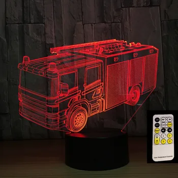 Wóz strażacki 3D lampka nocna 7 kolorów Led USB stół nocne światła jak plac zabaw, pilot zdalnego sterowania, zabawki, ozdoby ładunku upadku