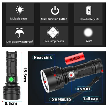 XHP70 super mocny latarka led L2 taktyczna Latarka USB Akumulator 26650 Wodoodporna lampa Ultra jasny camping lantern