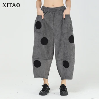 XITAO Dot vintage spodnie dla kobiet długość kostki zimowe aplikacje pływowa nowa moda uliczna, odzież harem styl elastyczny pas kieszeni ZY3212