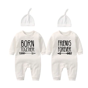 YSCULBUTOL Baby Twins Bodysuit Born Together Friend Forever Baby boy Clothes Toddler Girl Clothes